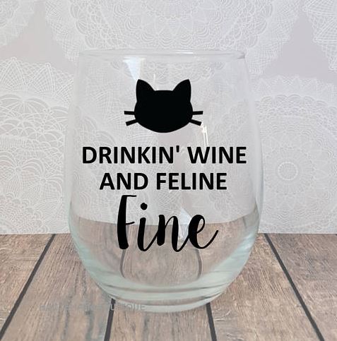 drinking wine and feline fine